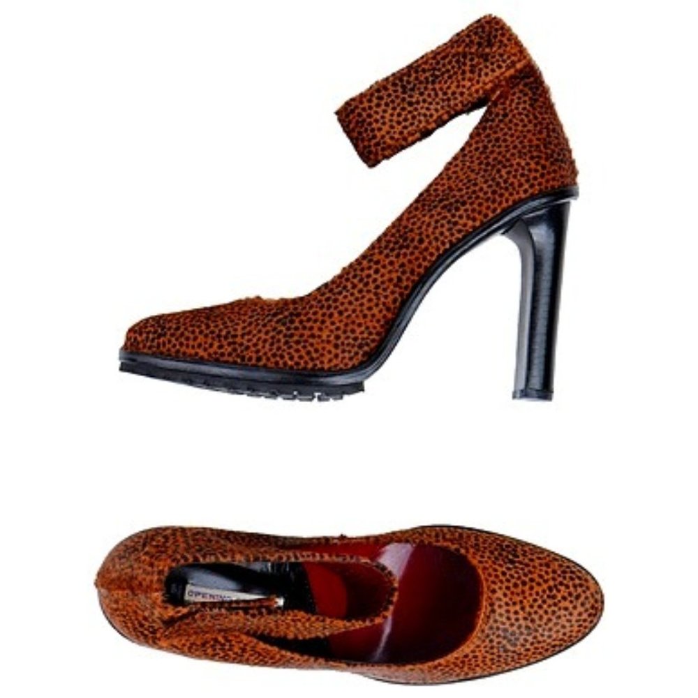 NIB Opening Ceremony pony hair/leather animal print ankle strap pumps. 7.5 & 6.5